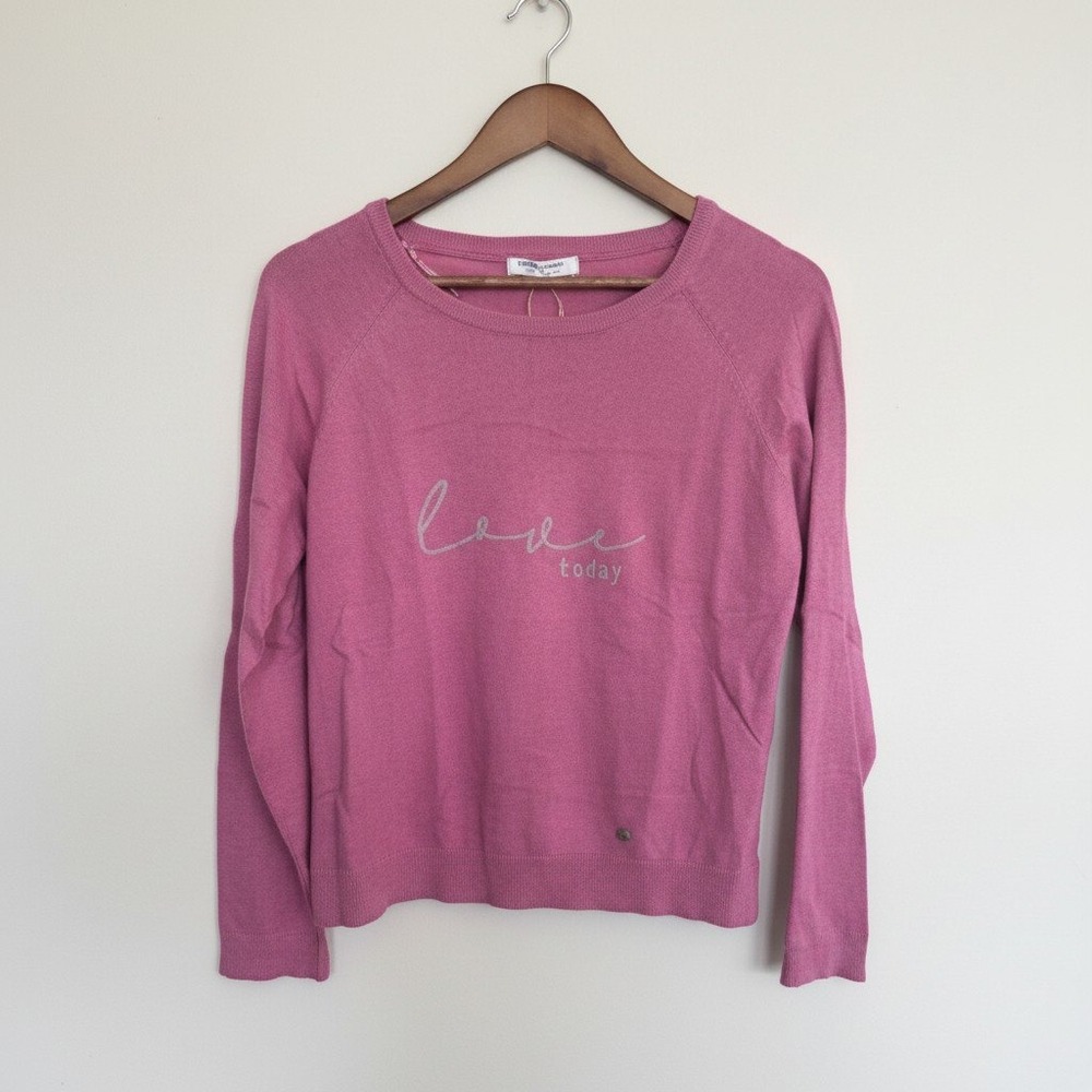 Green Coast Womens Pink Love Today Graphic‎ Knit Sweater Crew Neck BCI Cotton M